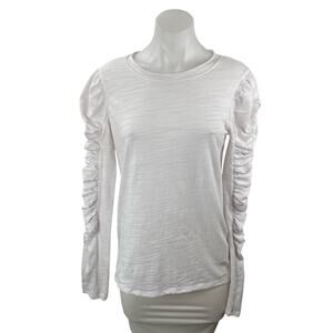 Free People We The Free White Ruched Long Sleeve Crew Neck Blouse Top Size M